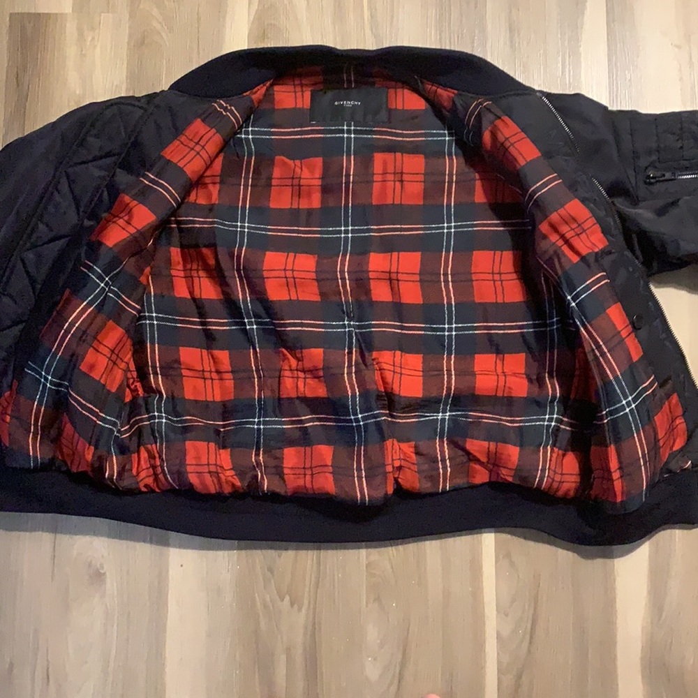 Givenchy navy bomber jacket w/ plaid lining, sz 48 - Picture 9 of 14